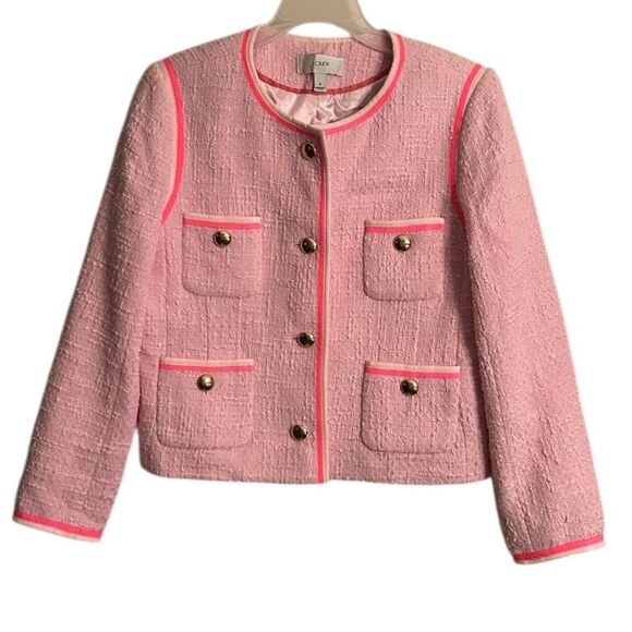 Jcrew Pink Tweed Collarless Blazer(Size 8) - Picture 2 of 8